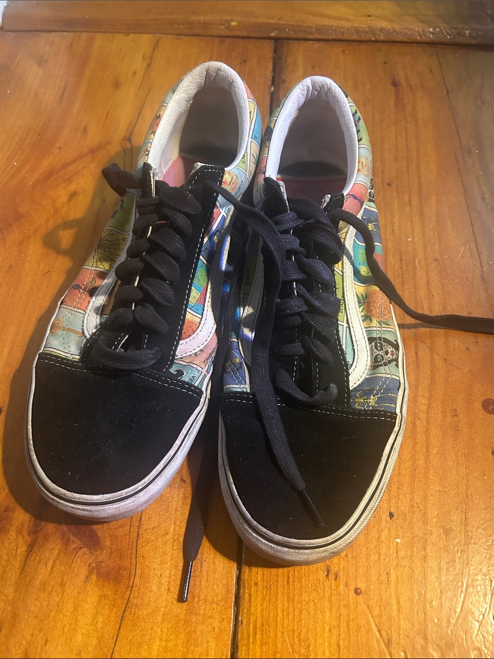 Vans Low Top Black Suede & Multicolor Graphic Canvas Sneakers